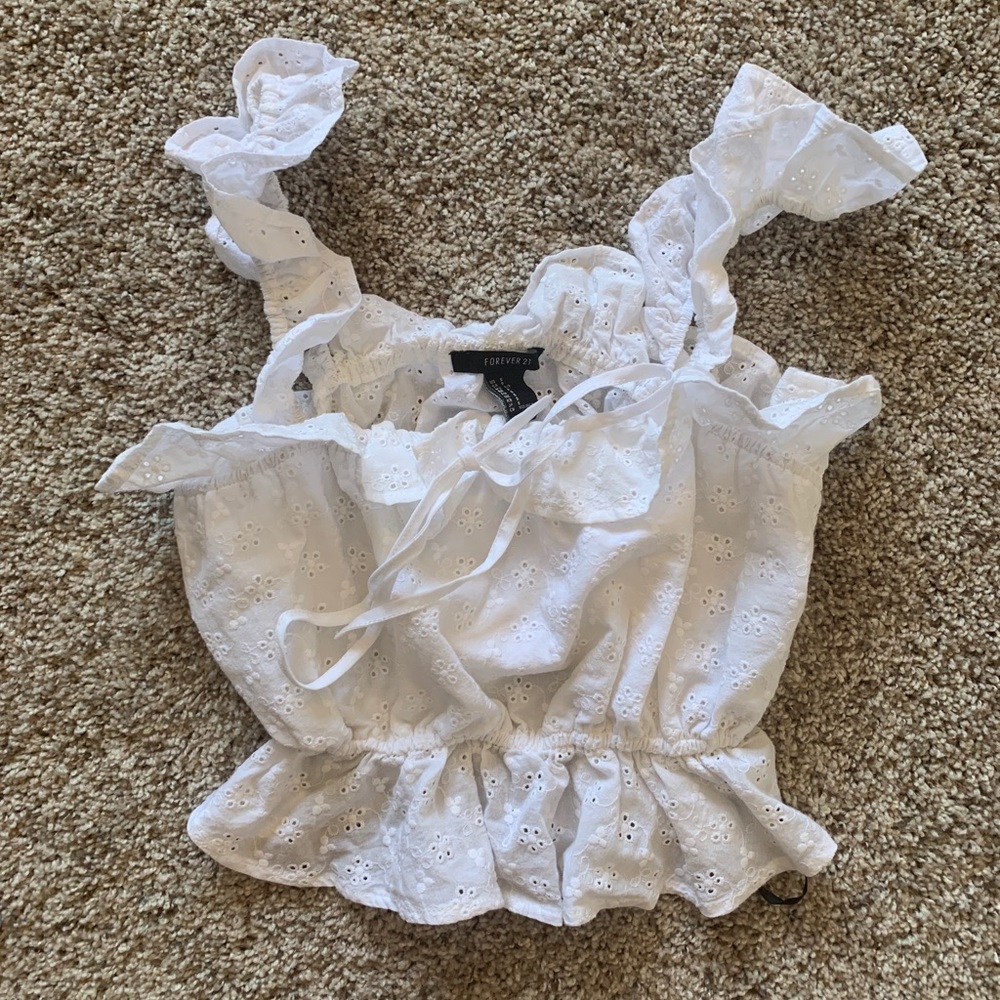 White flouncey crop top